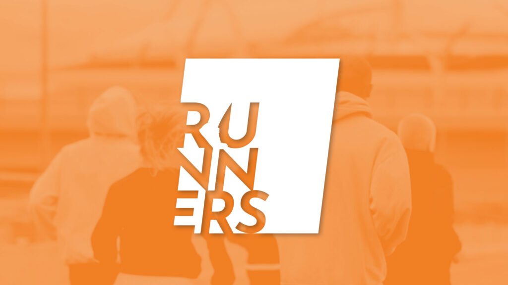 MOV3Runners Logo auf orangem Hintergrund